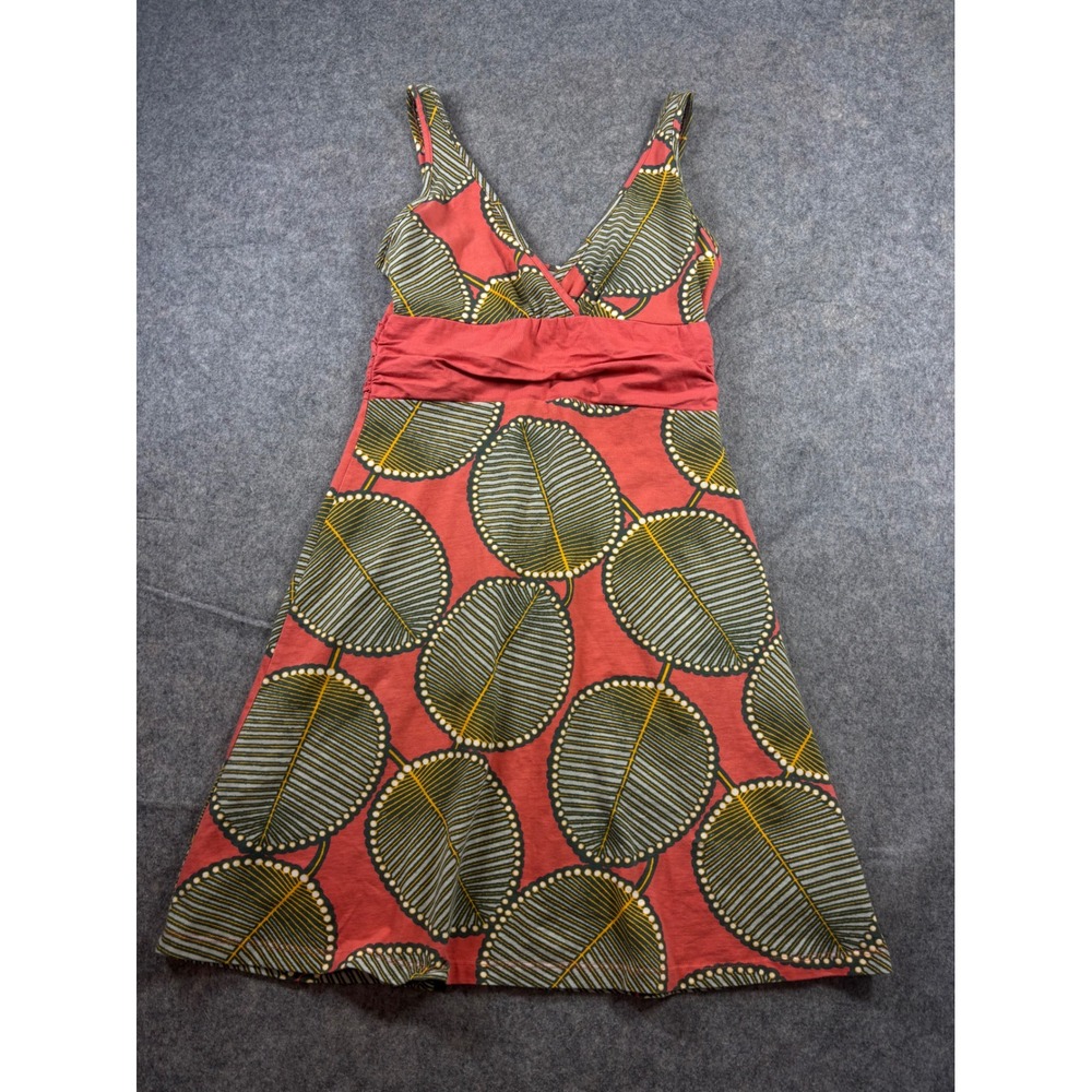 Patagonia Womens M Red Leaf Print Organic Cotton V-Neck Empire Waist Dress Gorp